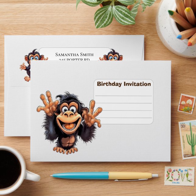 Enveloppe Invitation d'anniversaire de singe (Desk)