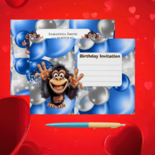 Enveloppe Invitation d'anniversaire de singe drôle Bleu