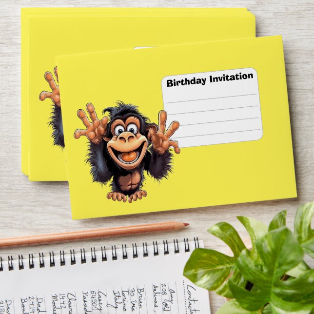 Enveloppe Invitation d'anniversaire de singe mignonne (Stacked)