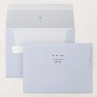 Enveloppe Invitation de baptême Croix Religieuse Grace Blue