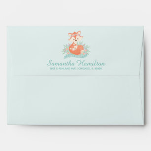 Enveloppe Invitation de douche bleue de renard de maman et d