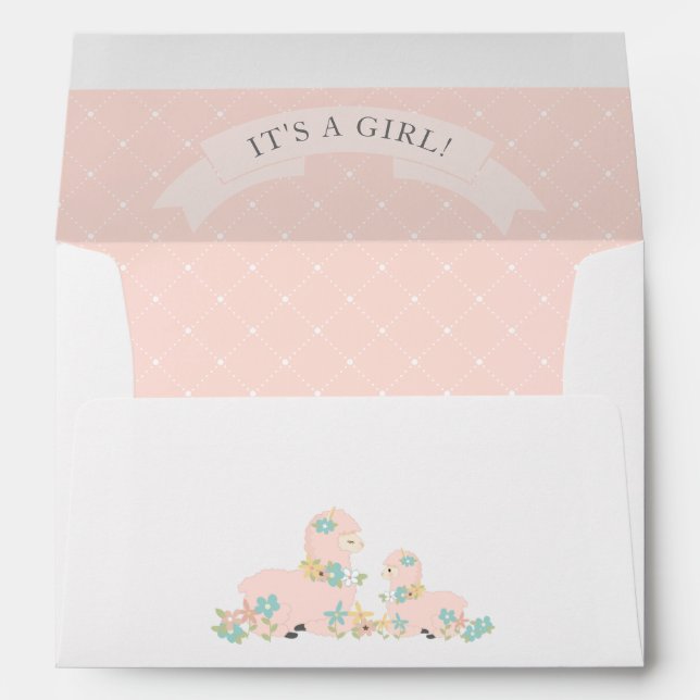 Enveloppe Invitation de la fille Llama Baby shower rose (Dos (Bas))