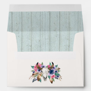 Enveloppe Invitation de mariage bohème crâne de vache à fleu