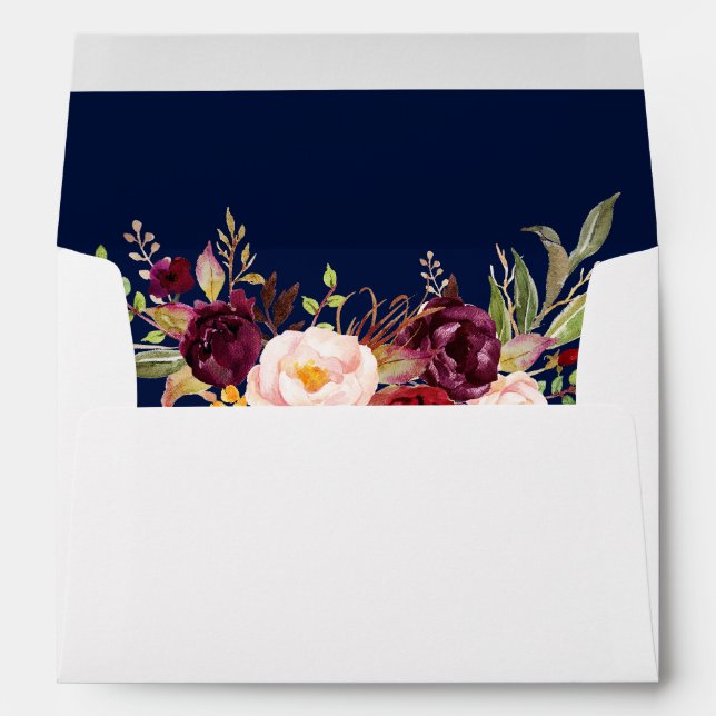 Enveloppe Invitation de mariage florale en aquarelle bordeau (Dos (Bas))