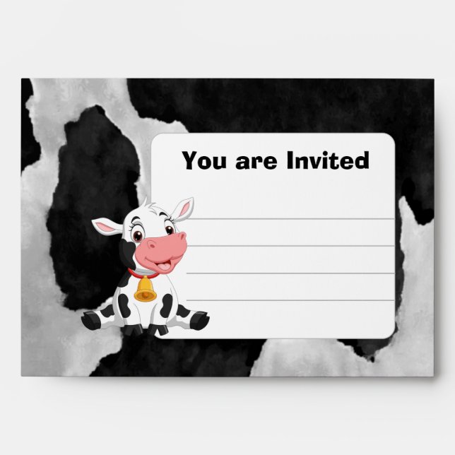 Enveloppe Invitation de vache heureuse noire (Devant)
