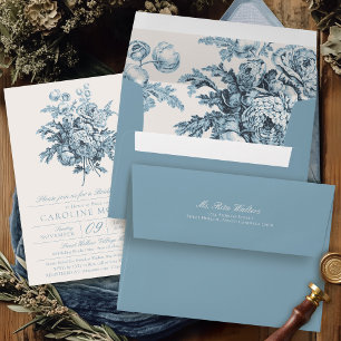 Enveloppe Invitation élégante à fleurs bleues pour une douch