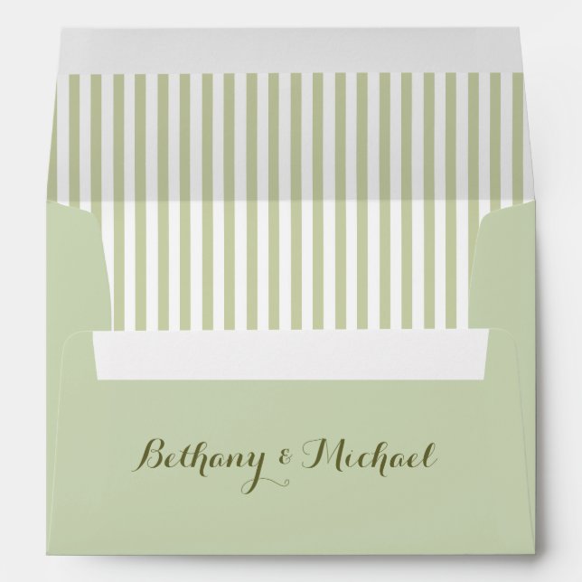 Enveloppe Invitation en damas à bandes VERTES SAGE (Dos (Bas))