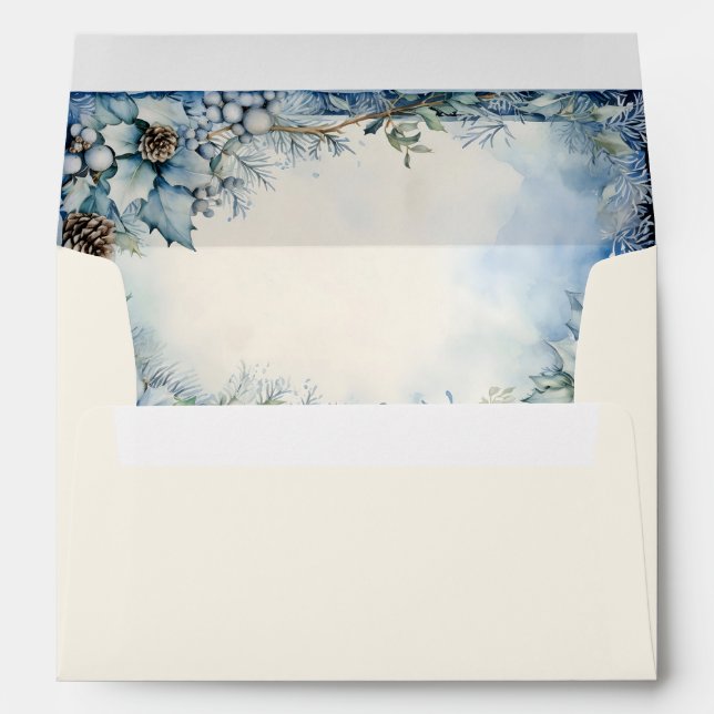Enveloppe Invitation Fleurs de Noël Bleues (Dos (Bas))