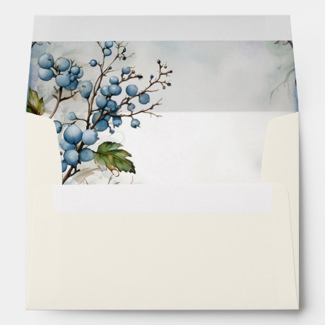 Enveloppe Invitation Fleurs de Noël Bleues (Dos (Bas))
