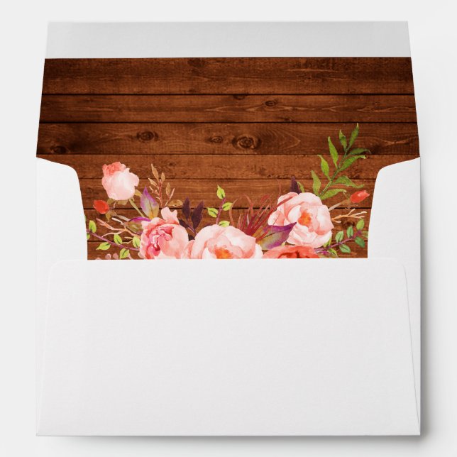 Enveloppe Invitation florale de corail de bois rustique (Dos (Bas))