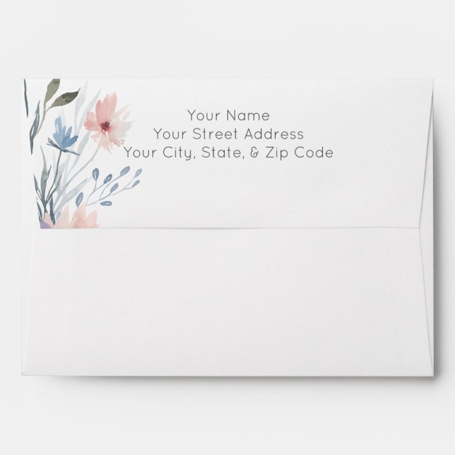 Enveloppe Invitation florale Dusty Purple & Blue B (Dos (Haut rabat))