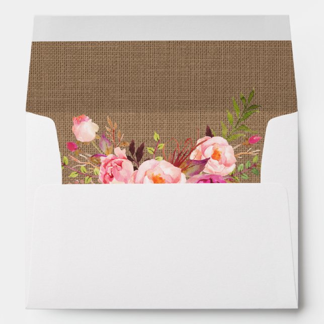 Enveloppe Invitation florale rose Burlap Rustique (Dos (Bas))