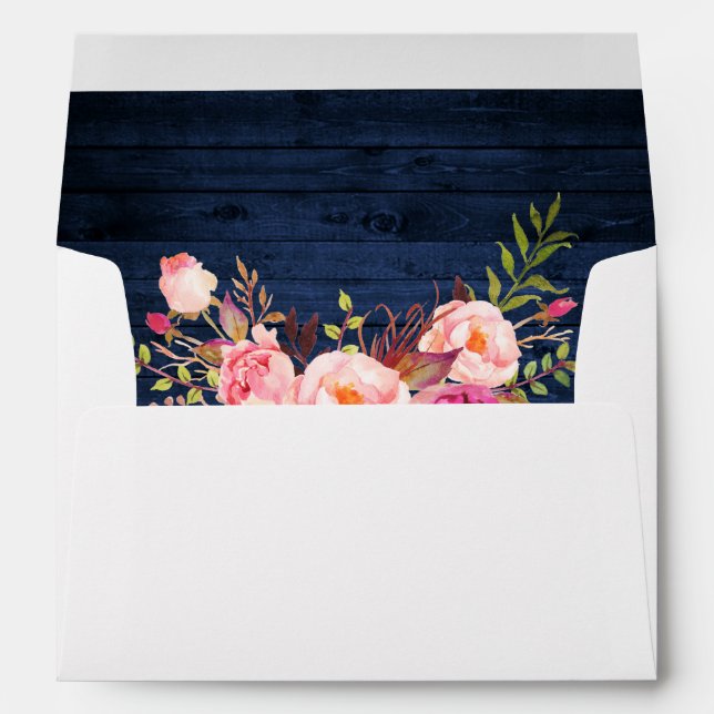 Enveloppe Invitation Florale Rose en Bois Bleu Rustique (Dos (Bas))