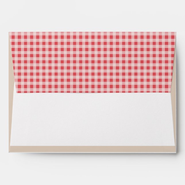 Enveloppe Invitation Mariage campagnard simple Red Plaid Gin (Dos (Haut rabat))