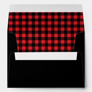 Enveloppe invitation noire rouge rustique de plaid de
