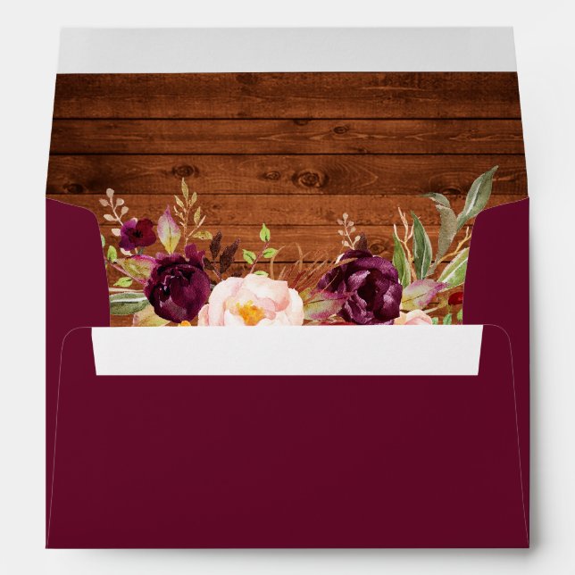 Enveloppe Invitation Rustique Bourgogne Florale Bois (Dos (Bas))