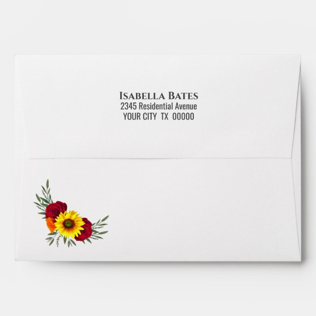 Enveloppe Invitation Tournesol Rose Adresse de Retour (Dos (Haut rabat))
