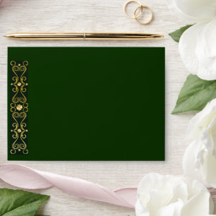 Enveloppe Irish Elegant Gold Green Adresse de retour Mariage