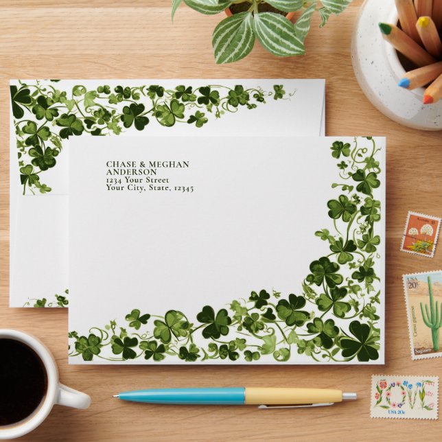 Enveloppe Irish Stylized Shamrock Leafy Foliage  (Desk)
