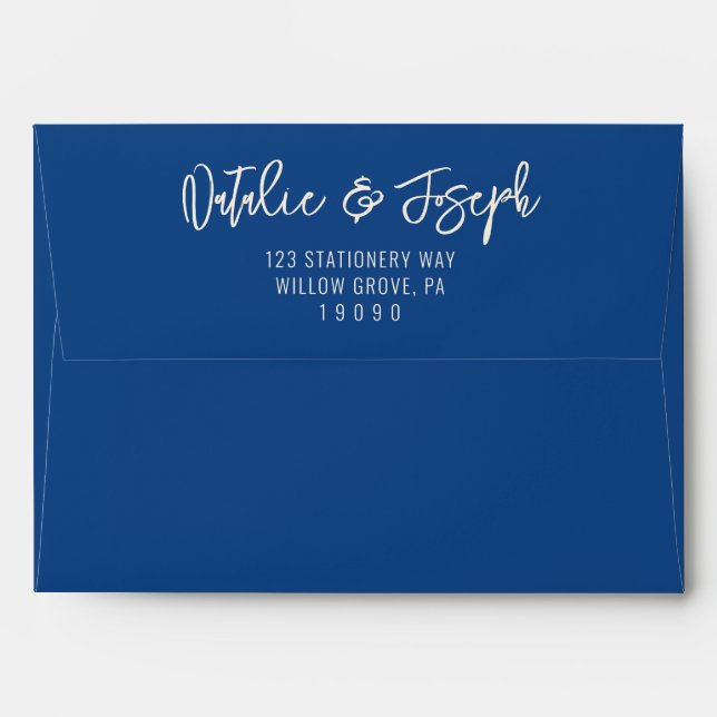 Enveloppe Italien Blue Fun manuscrit rétro Mariage amusant (Dos (Haut rabat))