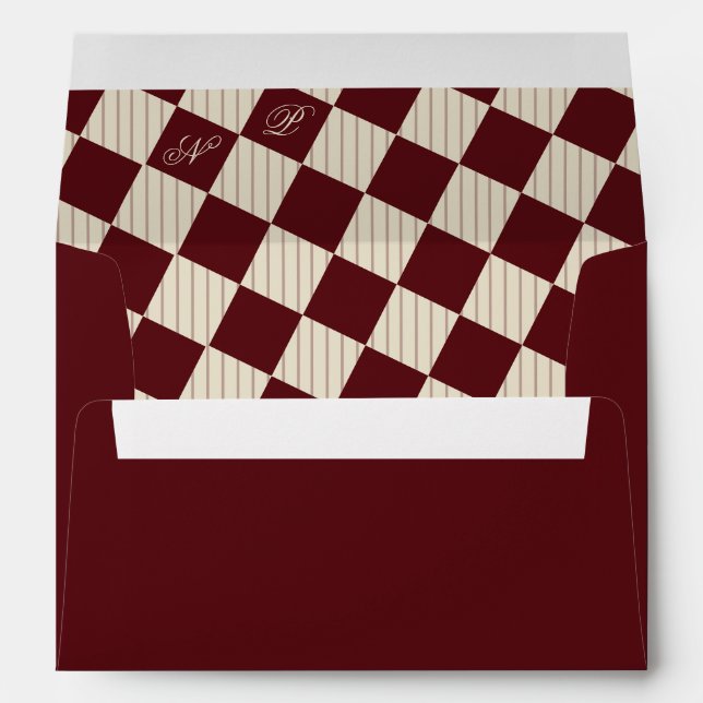 Enveloppe Ivory Burgundy Stripes Monogram Retro Wedding (Dos (Bas))