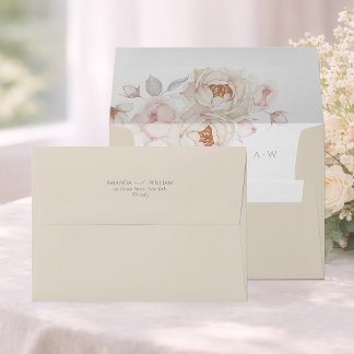 Enveloppe Ivory Wedding Envelope with Floral Liner