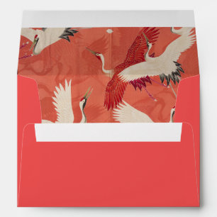 Enveloppe Japonaise Grues Rouge Kimono
