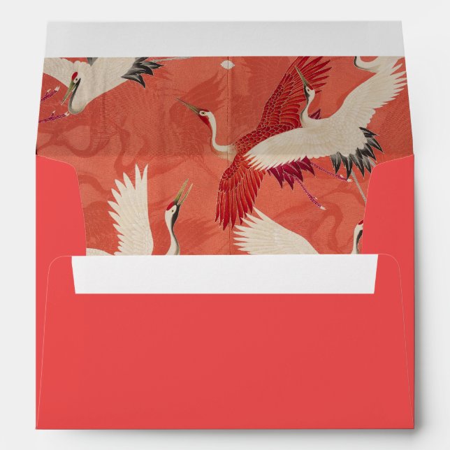 Enveloppe Japonaise Grues Rouge Kimono (Dos (Bas))