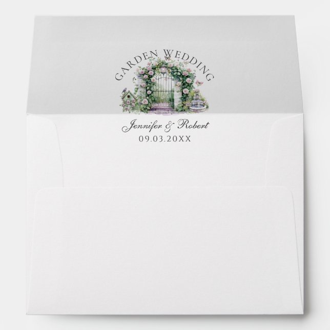 Enveloppe Jardin romantique Mariage Floral Arch Fontaine (Dos (Bas))