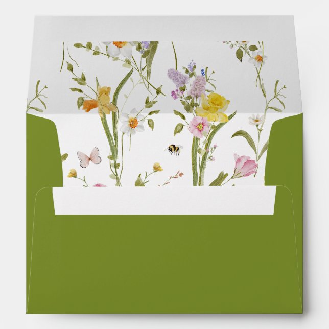 Enveloppe Jardin Whimsical Fleur sauvage Motif vert Mariage (Dos (Bas))