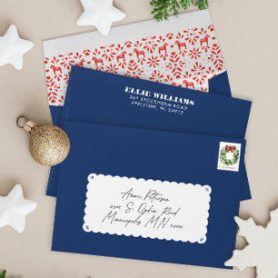 Enveloppe Joie Bleue et Rouge Cheval de Dala Suédois Noël