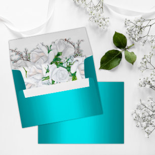 Enveloppe Joli Aqua et blanc Rose Mariage
