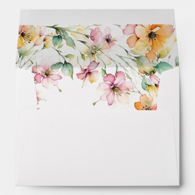 Enveloppe Joli Boho Orange rose Aquarelle Fleurs sauvages (Dos (Bas))