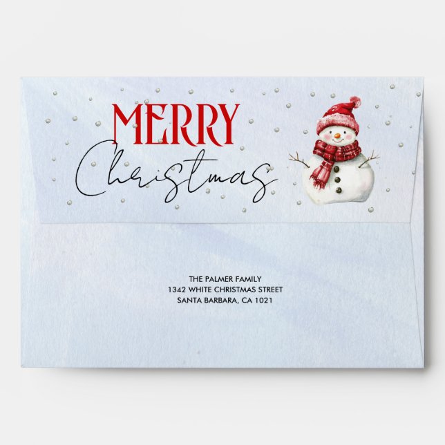 Enveloppe Joli bonhomme de neige et neige Joyeux Noël (Dos (Haut rabat))