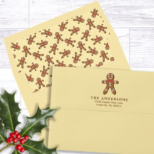 Enveloppe Joli bonhomme en pain d'épice jaune Noël