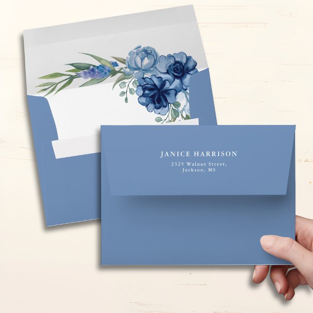 Enveloppe Joli Mariage Floral Bleu Dusty (Créateur téléchargé)