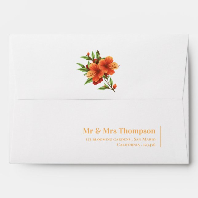 Enveloppe Joli Monogramme Orange Floral Mariage (Dos (Haut rabat))