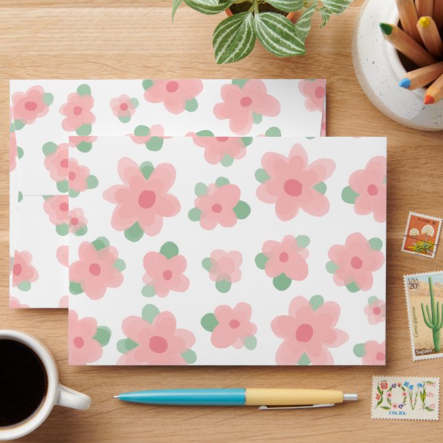 Enveloppe Joli Motif de Fleurs de Corail Clair (Desk)