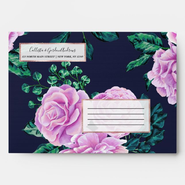 Enveloppe Joli Pastel Purple Navy Aquarelles (Devant)