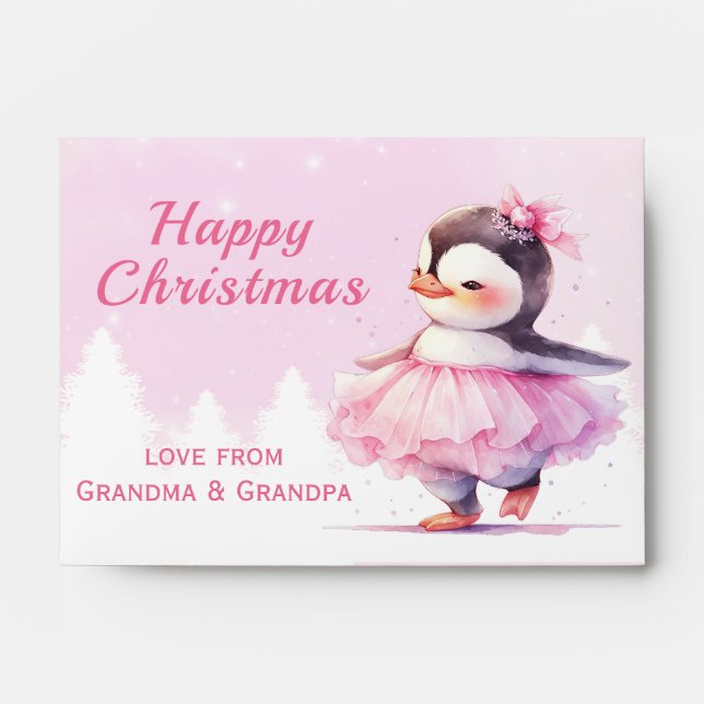 Enveloppe Joli Penguin Ballerina Cadeau de Noël en espèces (Devant)