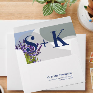 Enveloppe Joli violet Lavande Floral Mariage Monogramme
