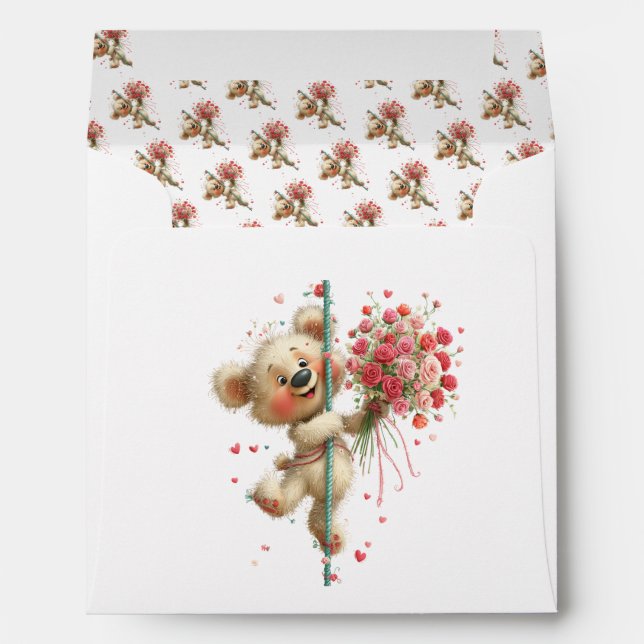 Enveloppe Jolie carte de Saint-Valentin romantique avec ours (Dos (Bas))