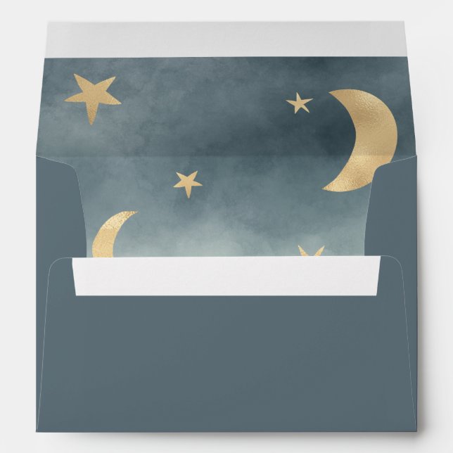 Enveloppe Jolie lune d'or étoiles bleu baby shower d'aquarel (Dos (Bas))