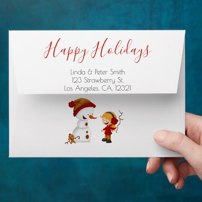 Enveloppe Jolie Snowman Girl Joyeuses vacances (Hand)