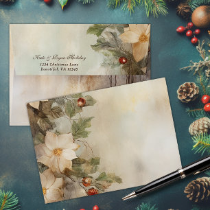 Enveloppe Jolies fleurs d'hiver et baies Noël
