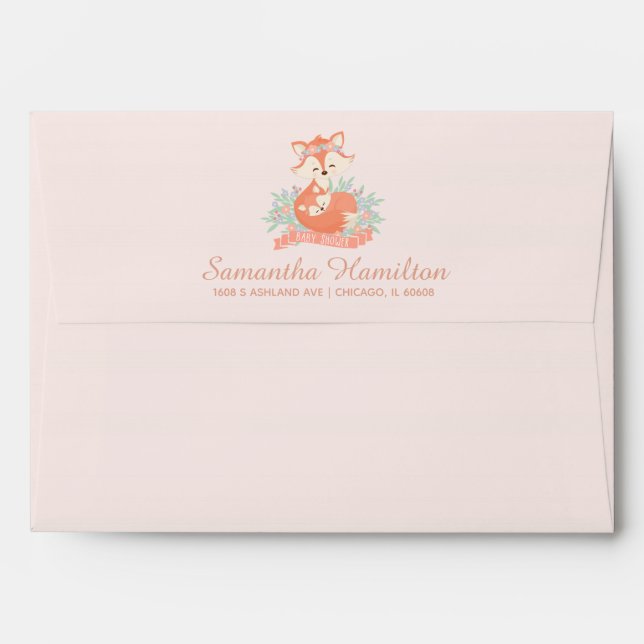 Enveloppe Jovely maman et bébé Fox Blush Shower Invitation (Dos (Haut rabat))