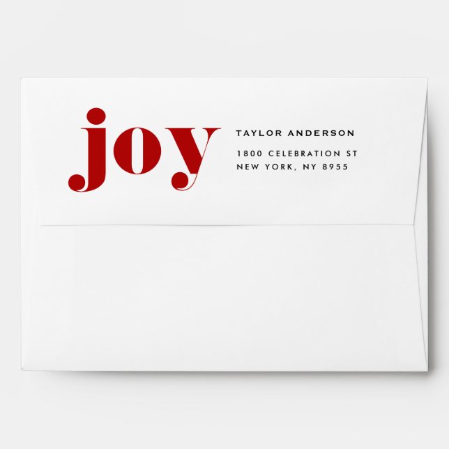 Enveloppe JOY Bold Typographie Motif rouge moderne Noël (Dos (Haut rabat))