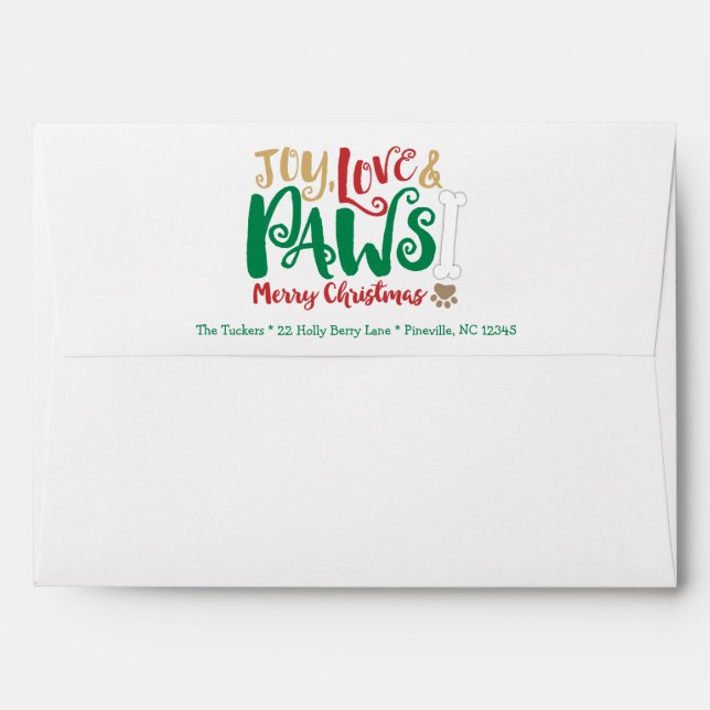 Enveloppe Joy Love PAWS Chien Empreintes de pattes de Noël (Dos (Haut rabat))