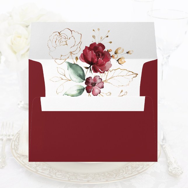 Enveloppe Joyau d'or de Bourgogne Tone Aquarelle florale (Créateur téléchargé)