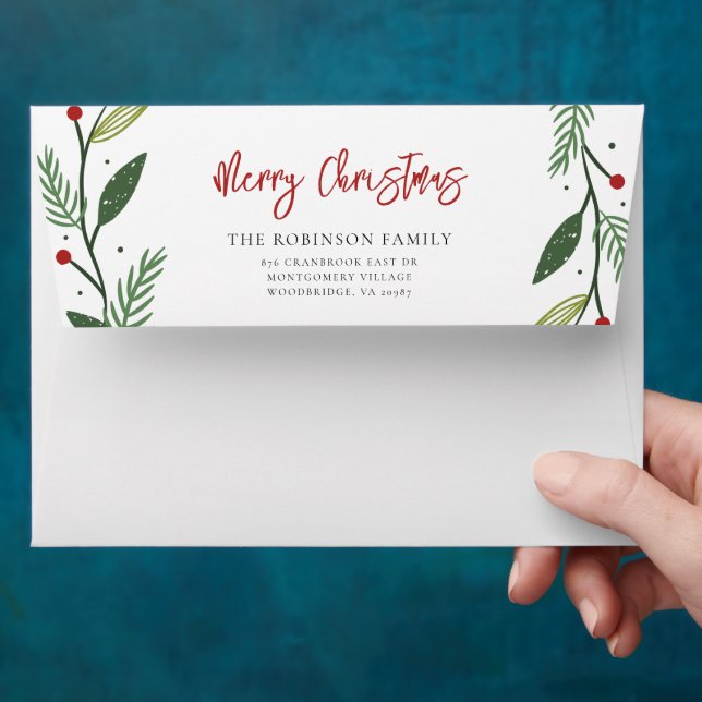 Enveloppe Joyeuse couronne de Noël manuscrite Adresse de ret (Hand)